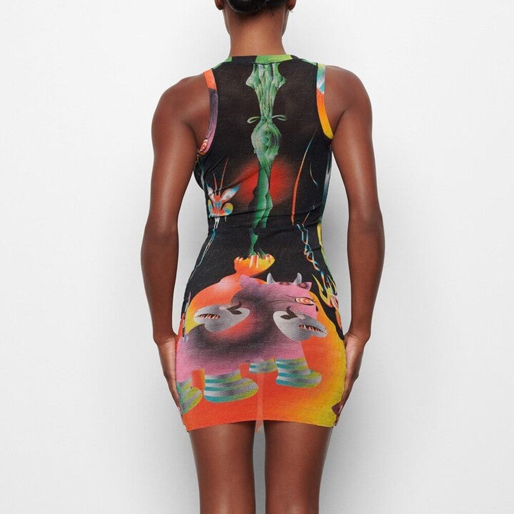 SKIMS Summer Mesh High Neck Tank Dress - XXS Obsidian Print - Picture 4 of 7